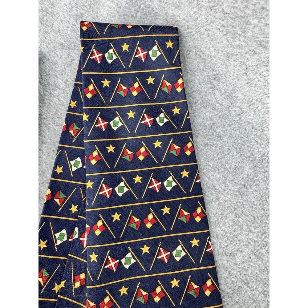 Tommy‎ Hilfiger Nautical Flags 100% Silk Necktie Navy Blue Sailing Maritime Tie